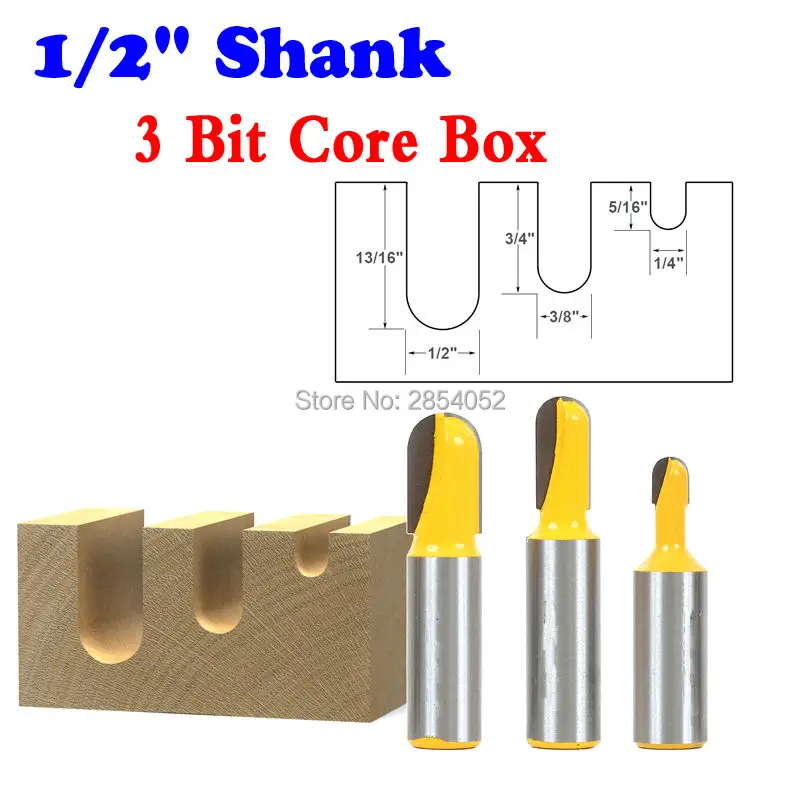 3 Bit Core Box Router Bit Set - 1/2