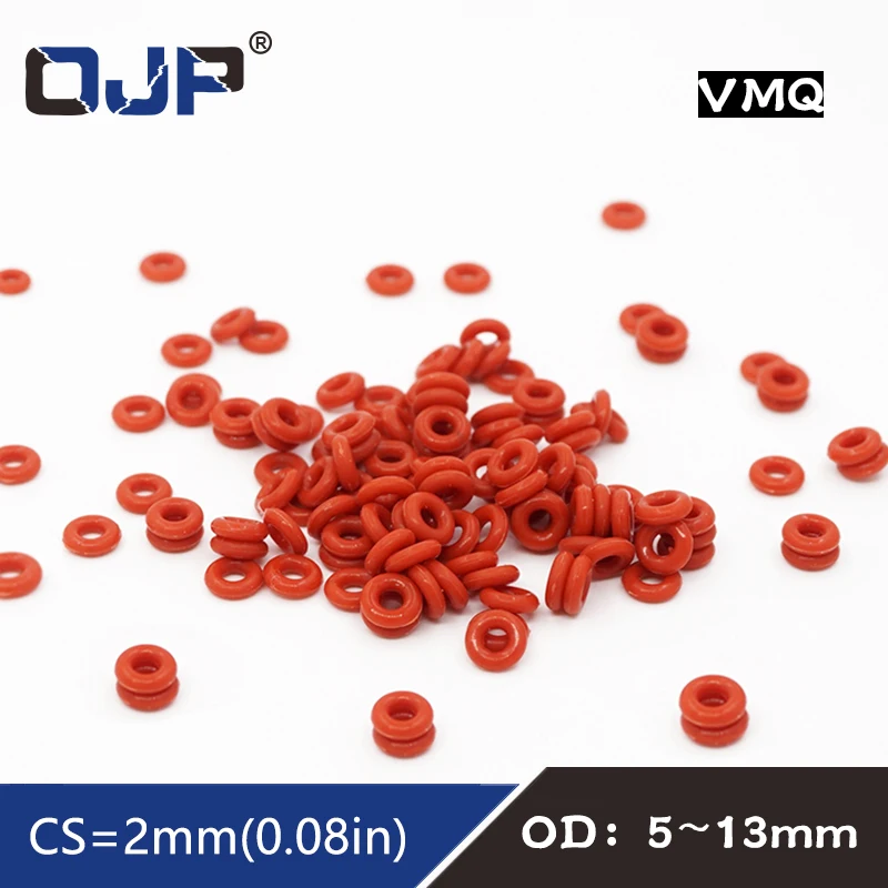 Anel-O vermelho da borracha de silicone, anel-O, gaxetas, anel de óleo, selo, VMQ, OD5, 6, 7, 8, 9, 10, 11, 12, 13x2mm Espessura, 10pcs por lote