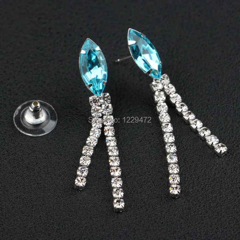 TREAZY Luxury Bridal Jewelry Sets Sky Blue Color Crystal Necklace Earrings Jewelry Set for Women Wedding Accessories Gifts