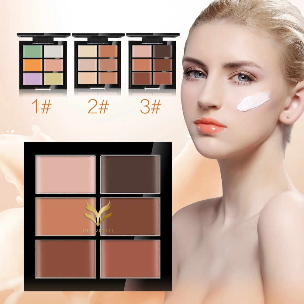 HUAMIANLI 6 Màu Sắc Che Khuyết Điểm Khuôn Mặt Kem Lót Palette Đường Viền Make Up Facial Đường Cong Palette Trang Điểm Corrector Cơ Sở Palette