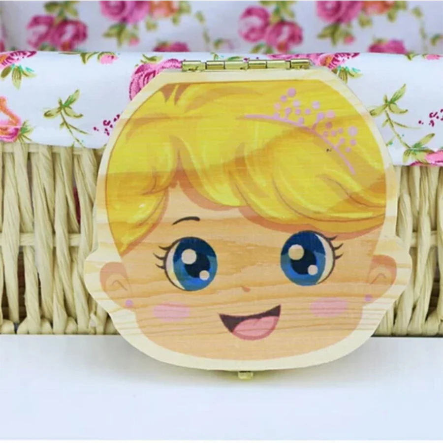 HOT Wooden English Spanish Baby Tooth Box Kids Milk Teeth Collect Caja De Dientes Baby Tooth Organizer Baby Gift Boys Girls New