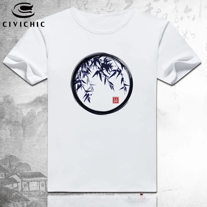 CIVI CHIC New Design Man Oriental Ethnic T Shirt Women Chinese Style Print Tshirt Landscape Scenery Ink Painting Tops Tee WST125