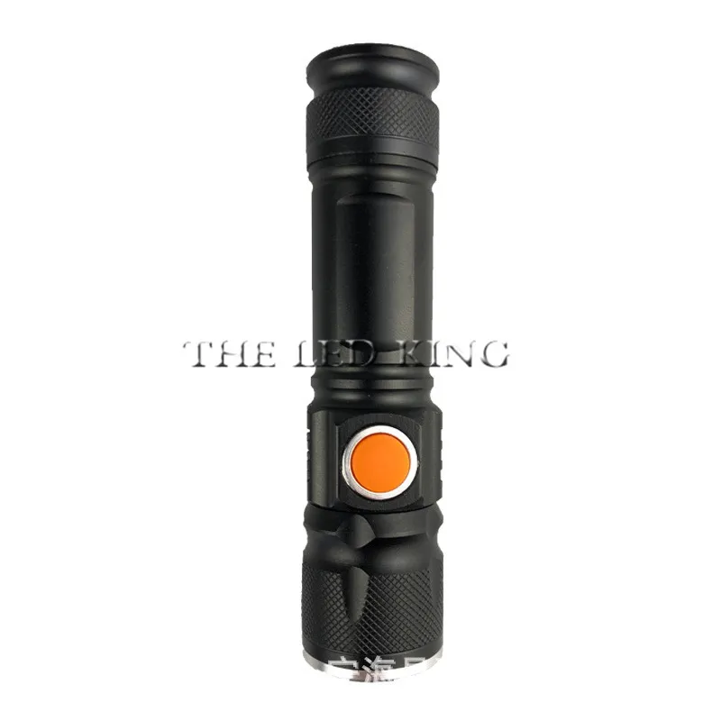 Linterna recargable por USB con zoom, potente Linterna LED COB con batería integrada de 18650