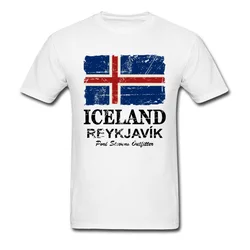 Summer Vintage Iceland Flag T Shirt Men T-shirt Cotton White Clothing Grey Tops O Neck Tees Hip Hop Tshirt Letter Black