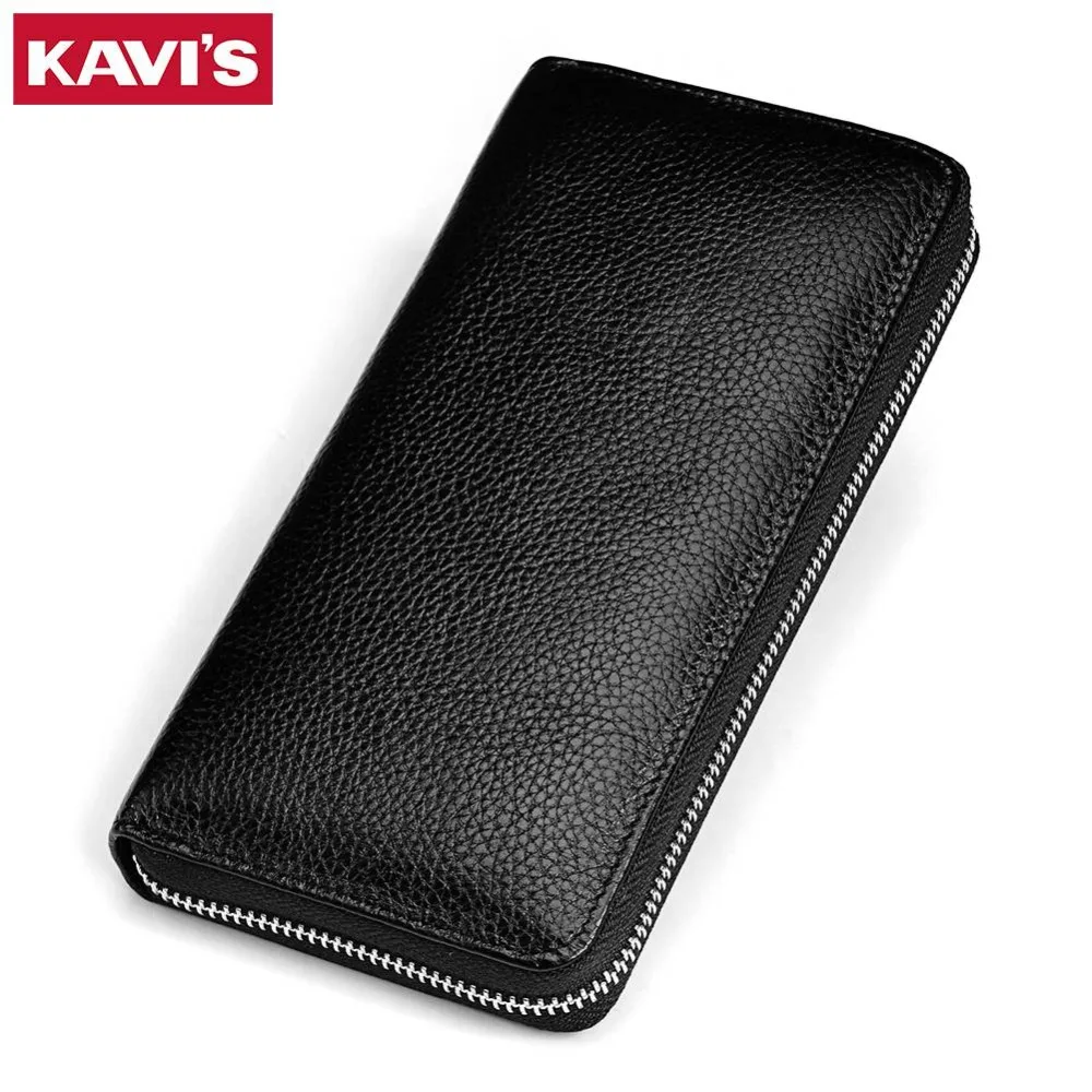 KAVIS znane marki portfele męskie prawdziwej skóry zamek błyskawiczny portmonetka męska kopertówka na telefon długie etui na wizytówki Walet Portomonee