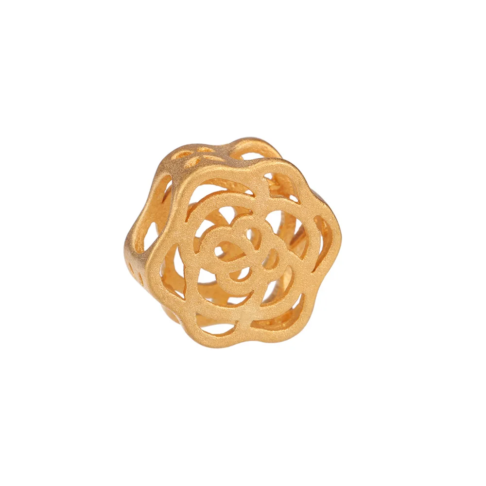 24K Gold Color Filled 12mm Hollow Rose Flower Bead Fit Charm Bracelet Bangle Spacer Beads DIY For Jewelry Making Accessories