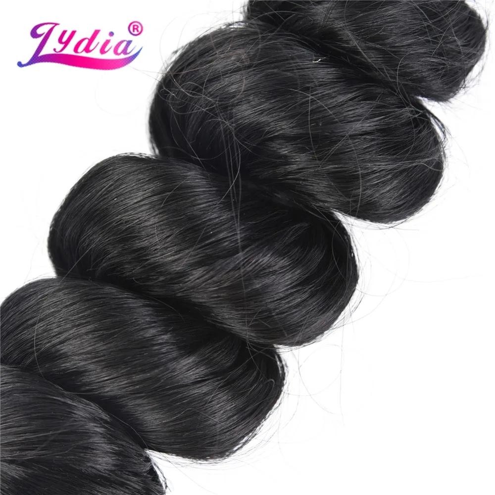 Lydia bundel ekstensi rambut sintetis, 1 buah/pak longgar bergelombang 1B # tenun rambut 18 "-30" tahan panas 110g/buah