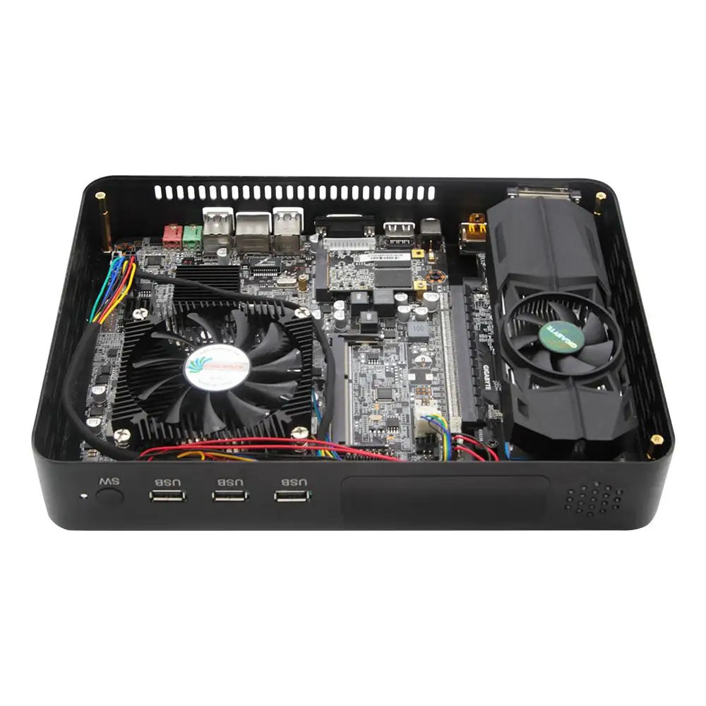 Multi display Gewidmet Mini PC mit Fan Intel Quad Core E3-1231V3 bis zu 38GHz 8MB plus 2 * HDMI DP DVI Mini Desktop-Computer