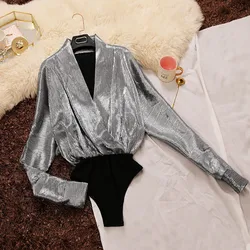 2020 spring new female deep V-neck Cross-Blouse pleated bat sleeve sexy jumpsuit shirt vintage shirts women blouses