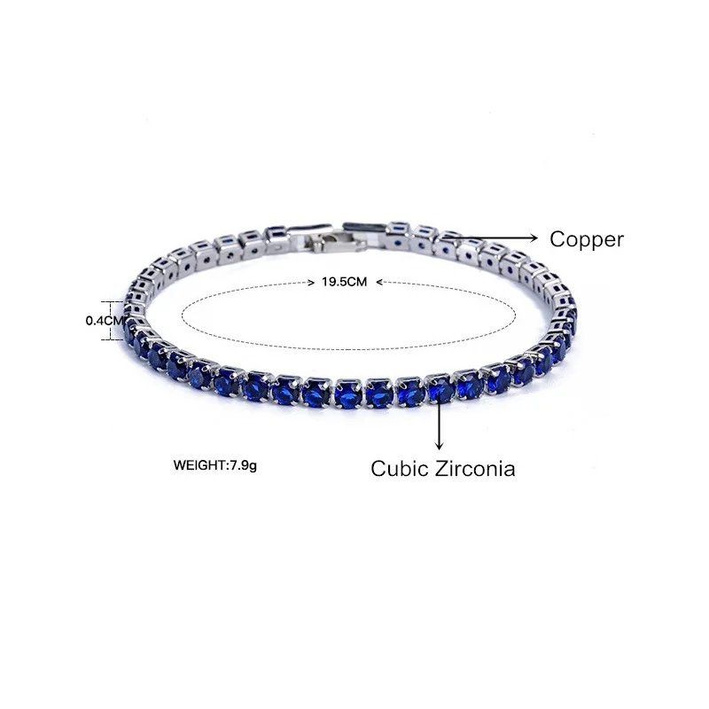 Luxury 4mm Cubic Zirconia Tennis Bracelets Iced Out Chain Crystal Wedding Bracelet For Women Men Gold Silver Color Bracelet