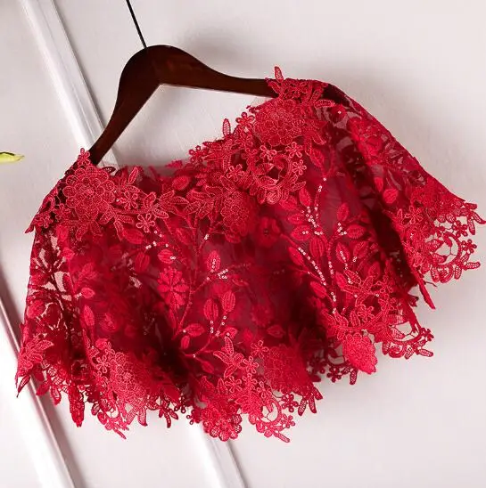 Women\'s Spring Summer Flower Lace embroidery Red Pashmina Female Summer Vintage Sunscreen Jacquard Lace Shawl R818