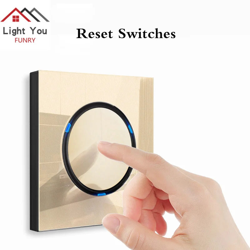 

Golden Panel Household 1 2 3 4 Gang 1 Way 2 Way Any Point Glass Mirror Wall Switch Socket 86*86mm