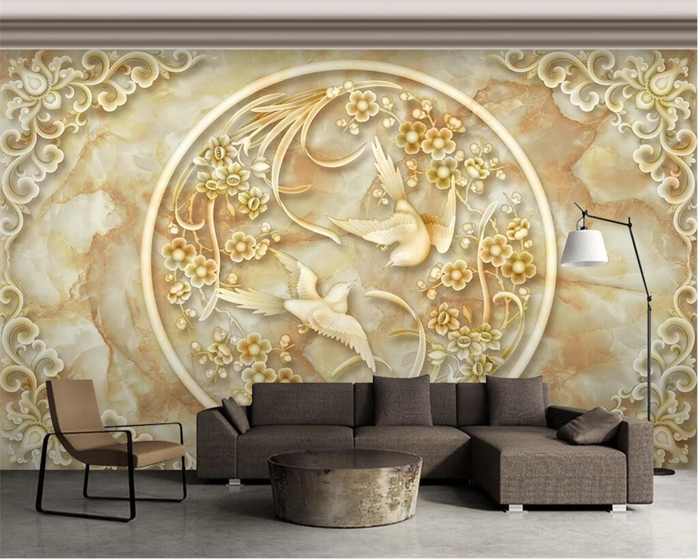 

Beibehang Custom wallpaper embossed stone craft wing than fly marble TV background living room room wall painting 3d wallpaper