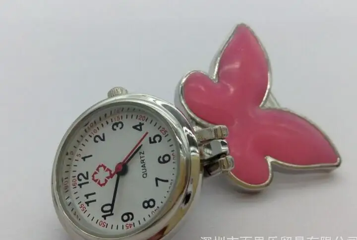 Fashion quartz Pink butterfly hours Doctors and nurses watches brooch woman and men watches gift