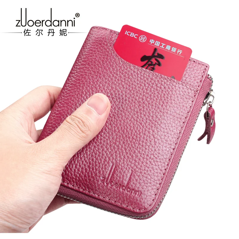 Wallet ladies short leather new first layer of leather wallet vertical section card zipper driver\'s license purse