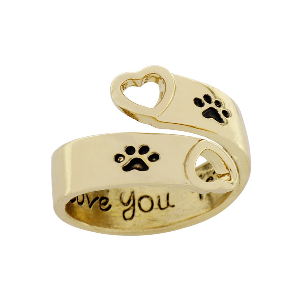 New Trendy I will love you Forever Cute Animal Pet Ring Dog Paw Hollow Love Heart Opening Ring For Women Pet Animal Claw Jewelry