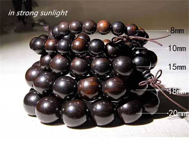 Natural Ebony Bracelets for Man Buddhist Black Sandalwood Prayer Hand Malas 10mm 12mm 15mm 18mm 20mm BRO571