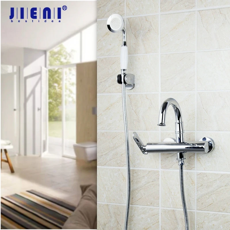 

JIENI Wall Mounted Brass Faucet Spout Filler Diverter Chrome Bathtub Shower Faucet Ceramics Bathroom Sink Faucet Mixer Taps