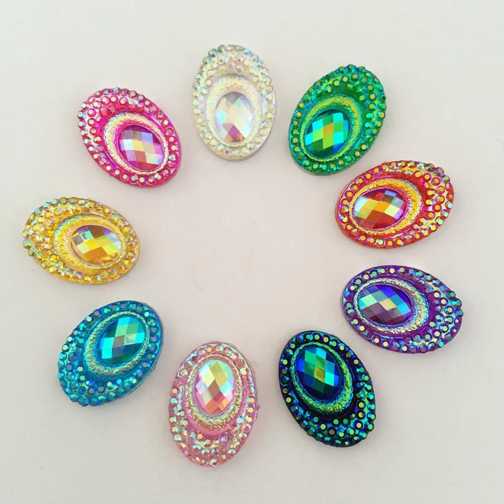 40pcs AB Resin 13*18mm Bling Peacock eye flat back rhinestone Wedding Ornaments  diy appliques D62*2
