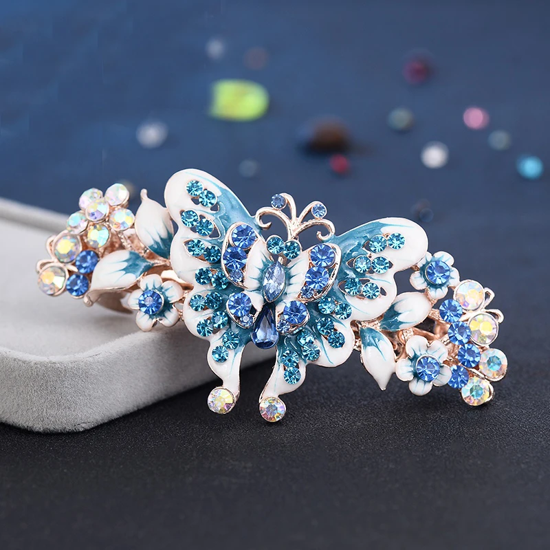 EASYA Large Enamel Crystal Butterfly Barrettes Hair Clip New Fashion Women Girls Pretty Hairpin Hearwear Accessories Ornaments