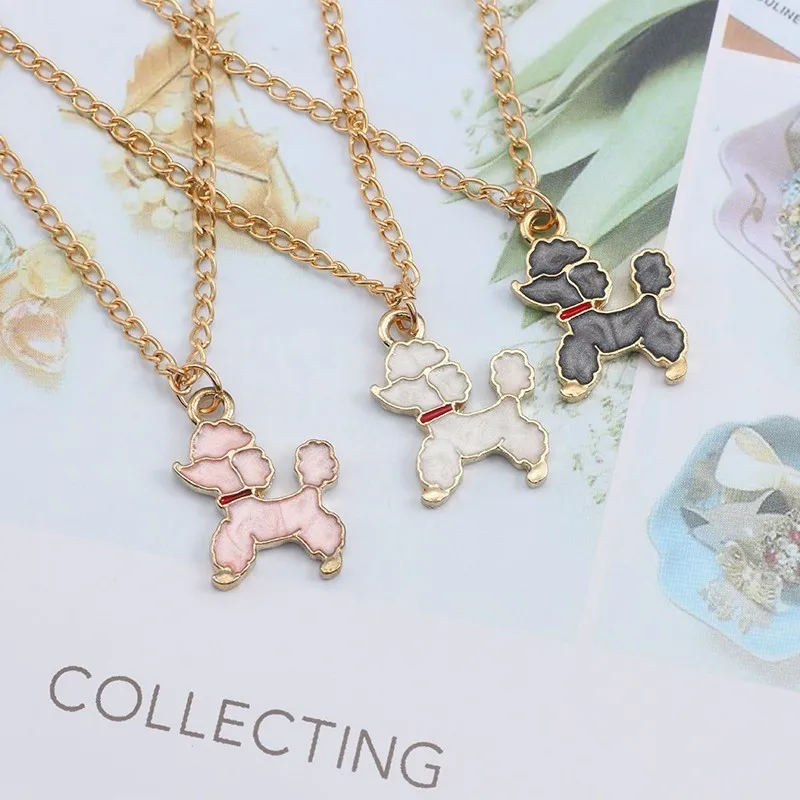 Lovely Cartoon Tiny Poodle Dog Necklace Women Fashion Enamel Puppy Necklaces Pendants Animal Jewelry For Kids Xmas Gifts