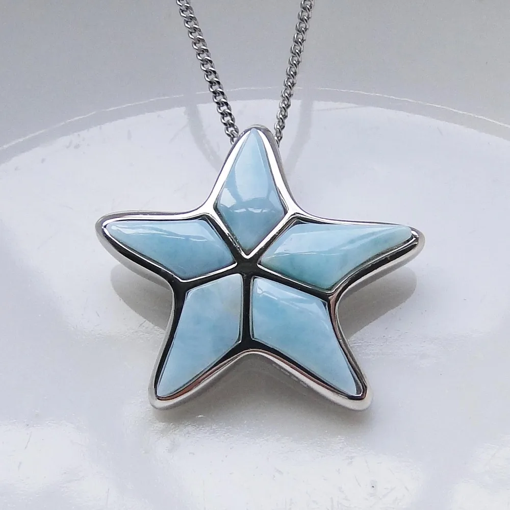 

New Design 925 Sterling Silver Larimar Pendants Fine Starfish pendant with Natural Larimar Pendant for women