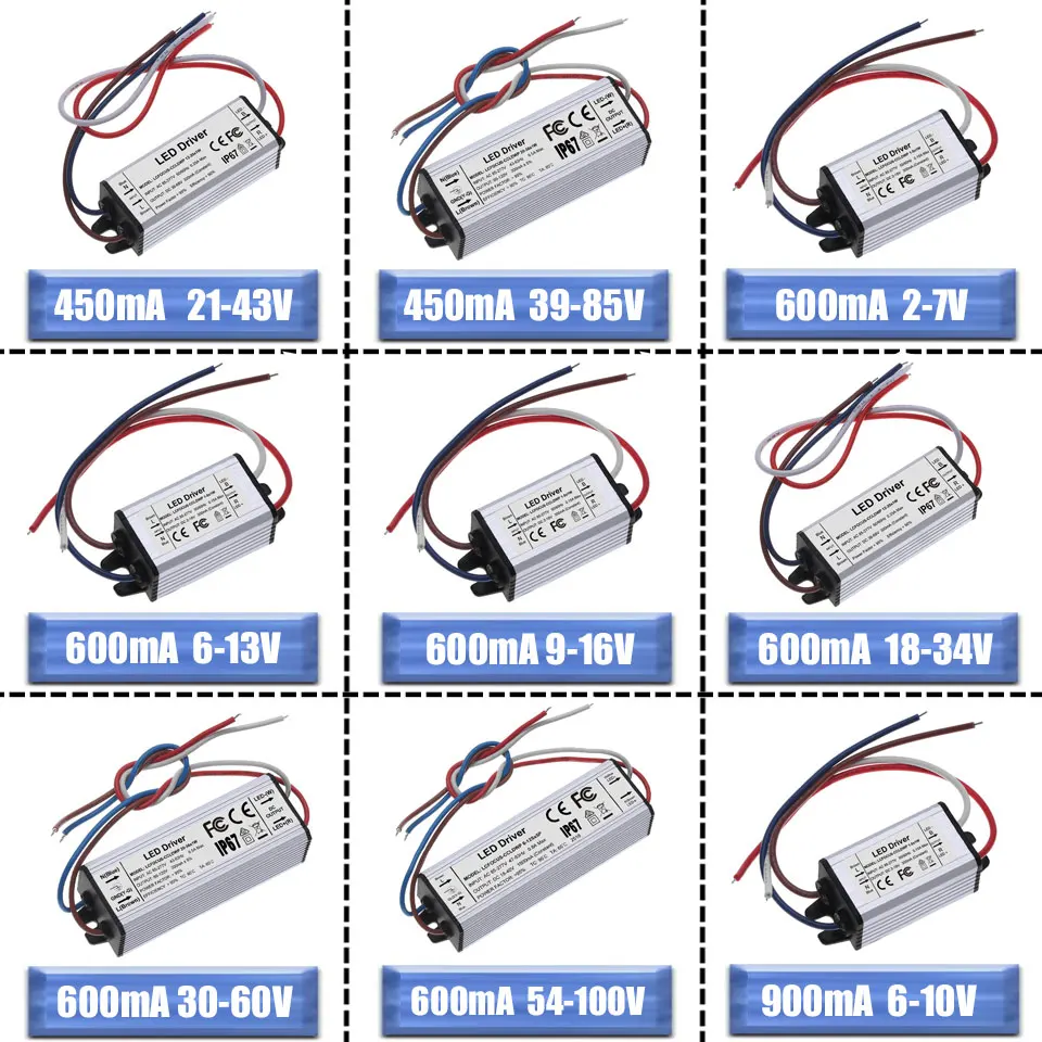 1W 3W 5W 10W 20W 30W 36W 50W 100W LED Driver Waterproof Lighting Transformers AC85-265V Power Supply Adapter for DIY LED Lamp