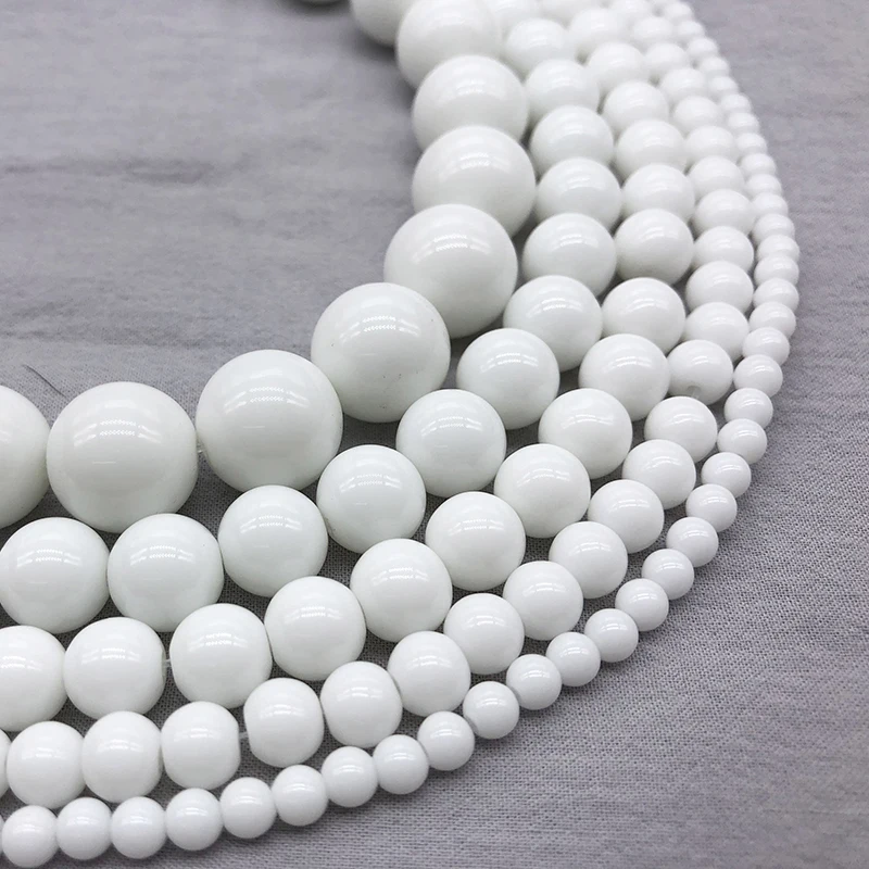 High quality Glass White porcelain Round Loose strand Beads 4/6/8/10/12mm Jewelry Making Bracelet Diy beads