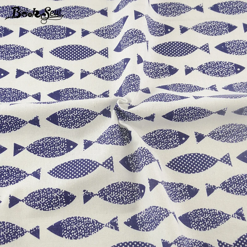 Telas Tecido Cotton Linen Fabric Dye Fish Design Booksew Sewing Material Tissu Tablecloth Pillow Bag Curtain Cushion Zakka 2019