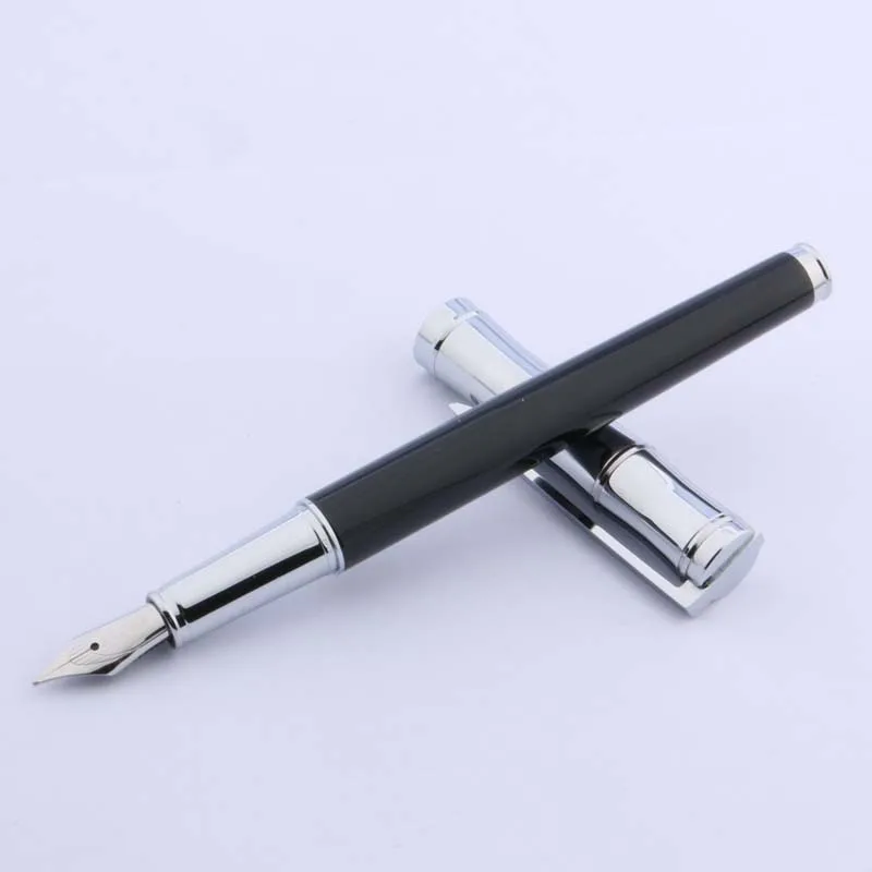 Caneta tinteiro clássica prateada imitando bambu para presente