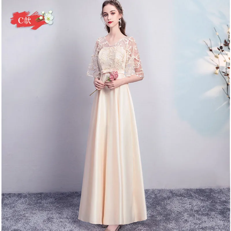 ASL#Champagne Lace up Gary pink twill satin Bridesmaid Dresses Graduation Christmas wedding party dress gown prom long wholesale