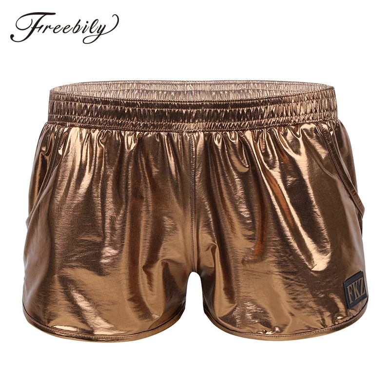 Mens Shiny Metallic Low Rise Elastic Waistband Boxer Shorts Swimwear Swim Trunks Men Swimsuit Male Homme Casual Shorts