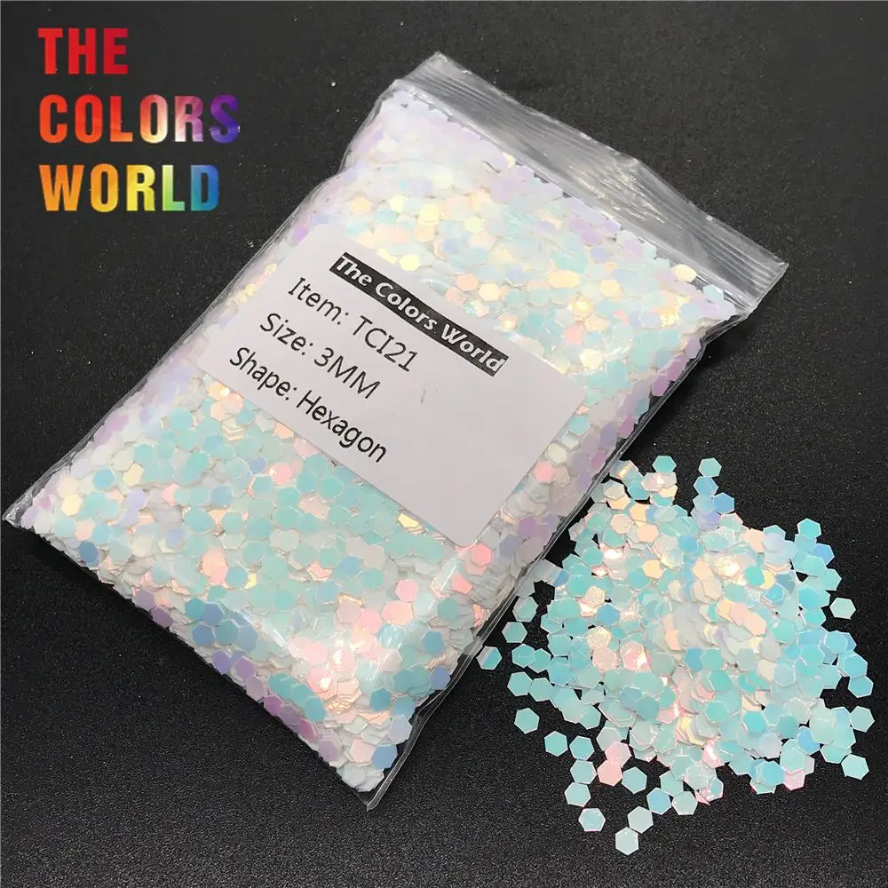 TCI21 Pearlescent Indescent Light Pink With Blue Hexagon Shape Nail Glitter Nail Art Decoration Nail Gel Makeup DIY Accessorie