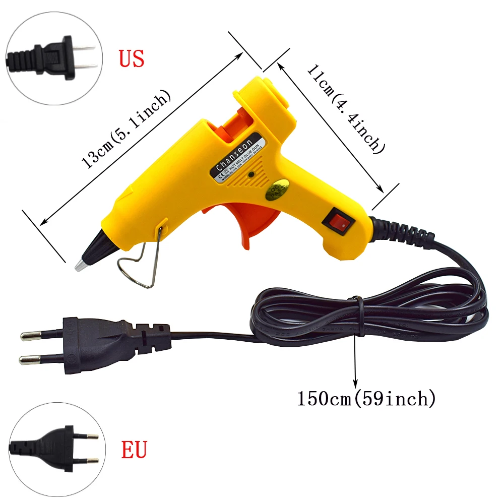 Chanseon 20W EU/US Hot Melt Glue Gun  with 20pcs 7mm Glue Sticks Industrial Mini Guns Thermo Electric Heat Temperature Tool