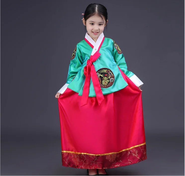 Embroidered Children's Korean princess dress Chinese minority costumes girls korea traditional costumes hanbok stage performance