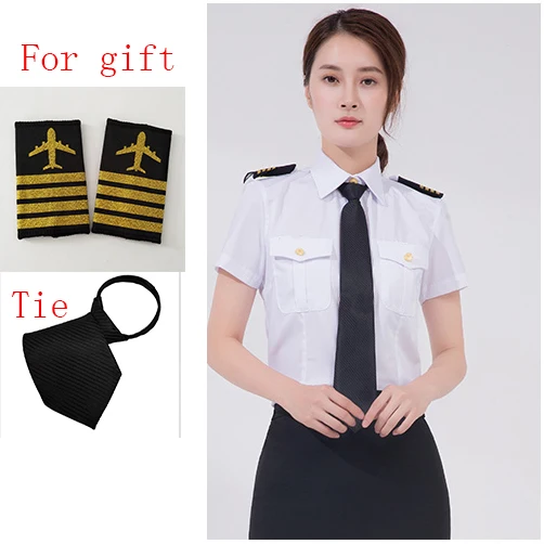 Vliegtuigen Knop Vrouwen Korte Mouw Wit Airline Pilot Uniformen Haar Stylist Fashion Slim Fit Black Werkkleding Big Size Kleding