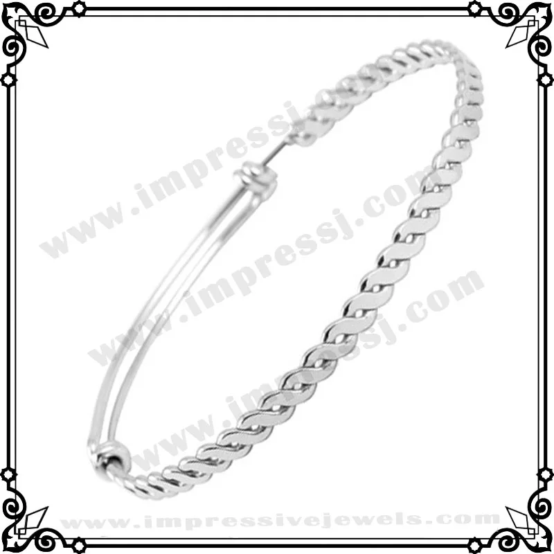 

IJB0273 50mm,55mm,60mm,65mm,70mm 316L Stainless Steel Adjustable Expandable Twisted Wire Bangles for Women/Men Christmas Gifts