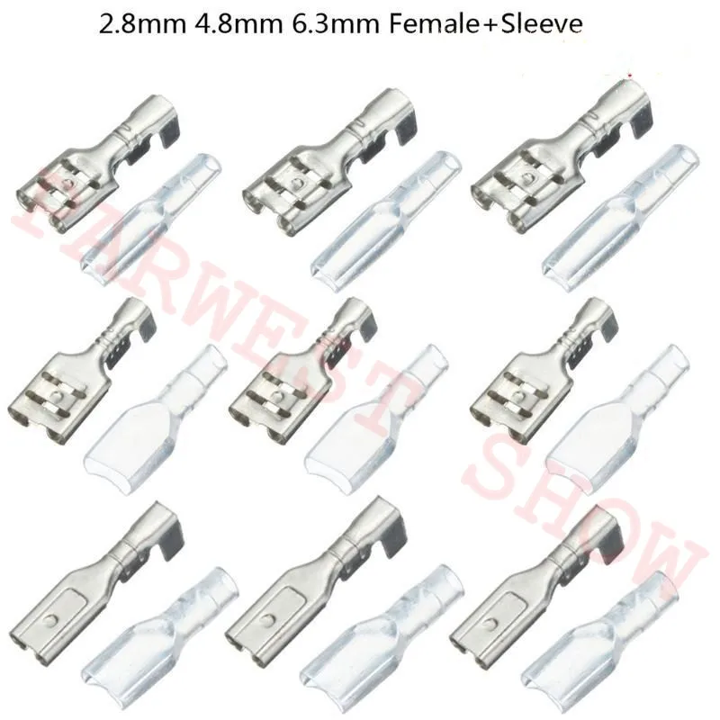 100pcs/set Connecting Splice 2.8mm 4.8mm 6.3mm Crimp Terminals Female Spade Connectors Insulated kit Electrical Connectors