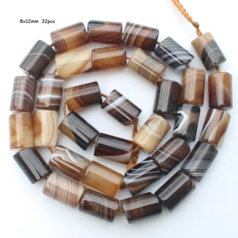 Multi Size 6-30mm Coffe Color Stripe agates Tube Beads 15