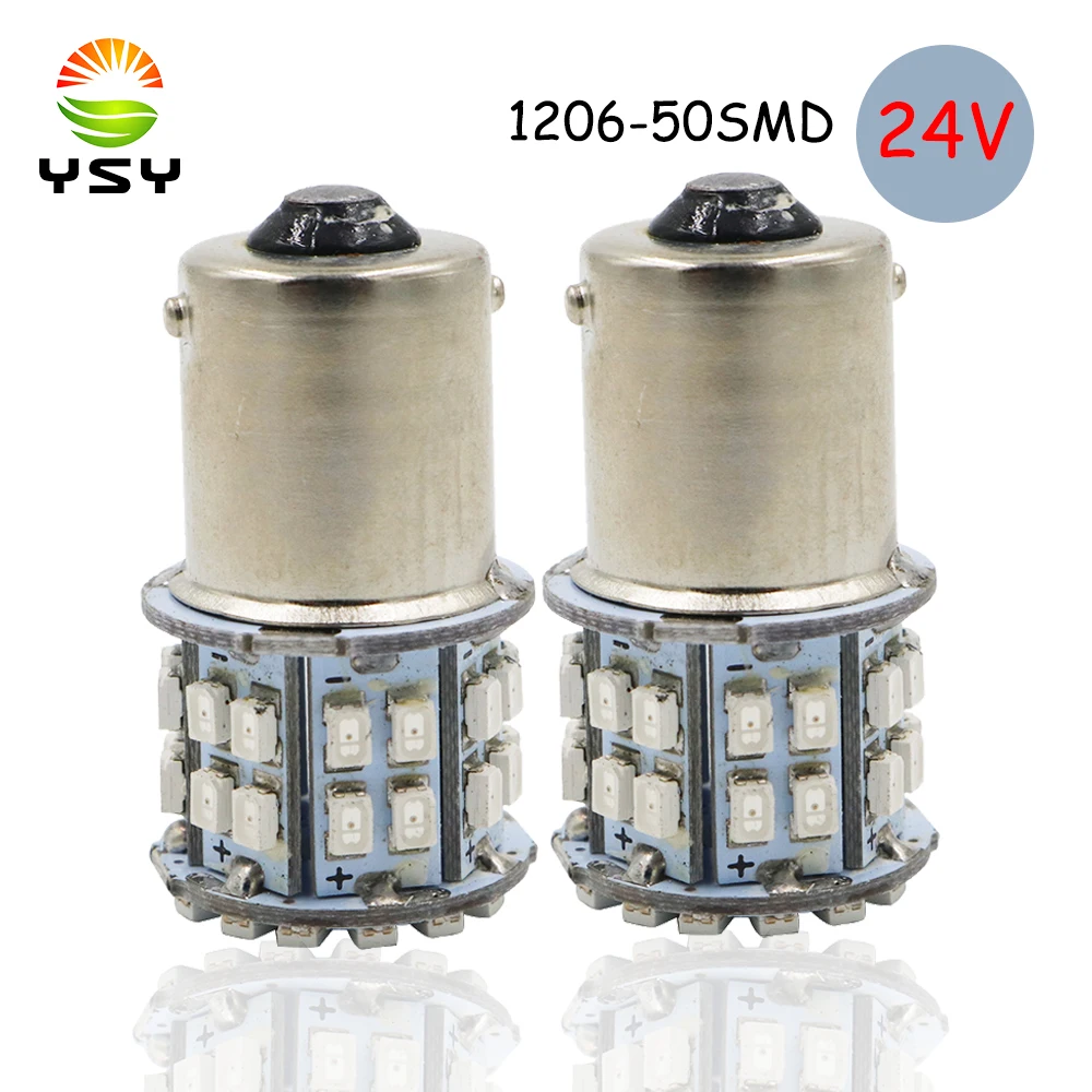 

YSY S25 1206 1156 BA15S P21W 50 SMD Turning Lamp 50 leds Brake Tail Light 24V High Power Car Led Bulb White Red Amber 50pcs