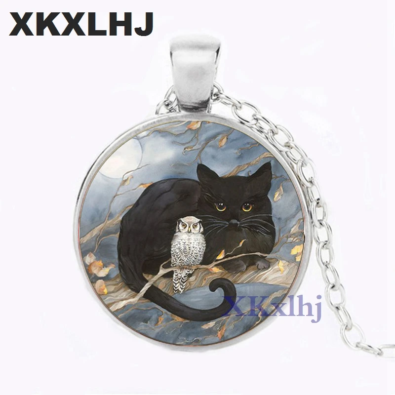 XKXLHJ Cat And Owl Logo Pendant Necklace Animal Friend Handmade Necklace Vintage Chain Pendant Necklace Women Jewelry Friendship