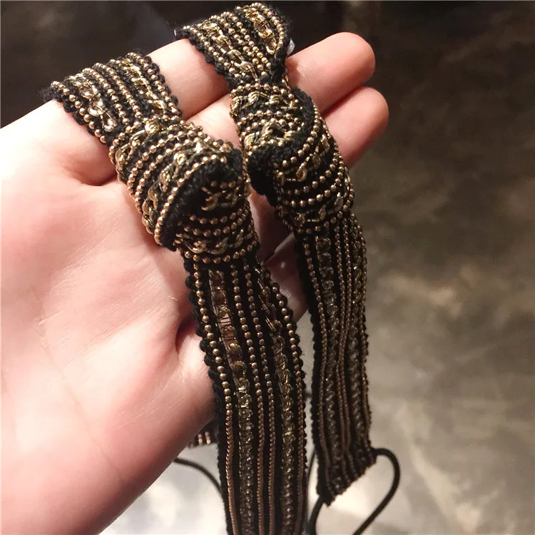 India Bohemian Gold Double Row Metal Chain with Beads Bow Headbands Jewelry for Women Party Wedding Hair Accessories Headpiece