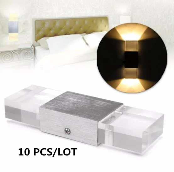 10PCS Genuine Square LED Wall Lamp COB Light Acrylic Crystal Home Lighting corridor bedside wall light Decoration 220V 2W/6W