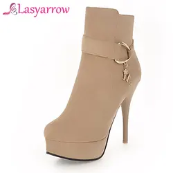 Lasyarrow szpilki Sexy buty buty na cienkich wysokich obcasach kostki buty platformy z okrągłym czubkiem damskie Botas Mujer kobiet jesień zima buty F288