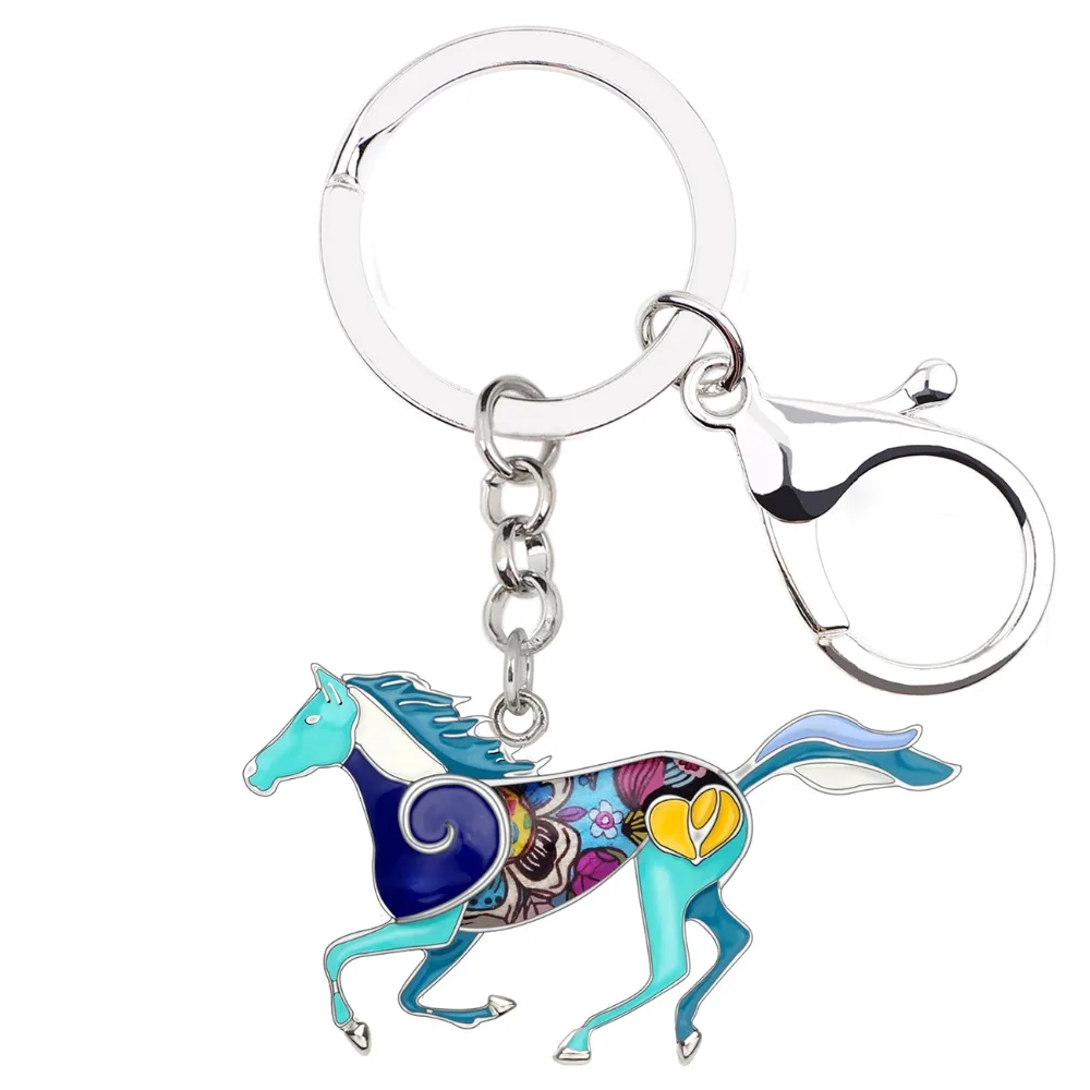 Bonsny Statement Metal Elegant Running Horse Key Chain Keychain Rings Fashion Animal Alloy Jewelry For Women Girl Bag Car Charms