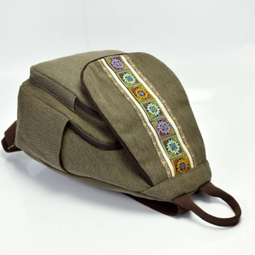 New national wind embroidered bag cross embroidery canvas shoulder bag simple solid color white embroidery backpack