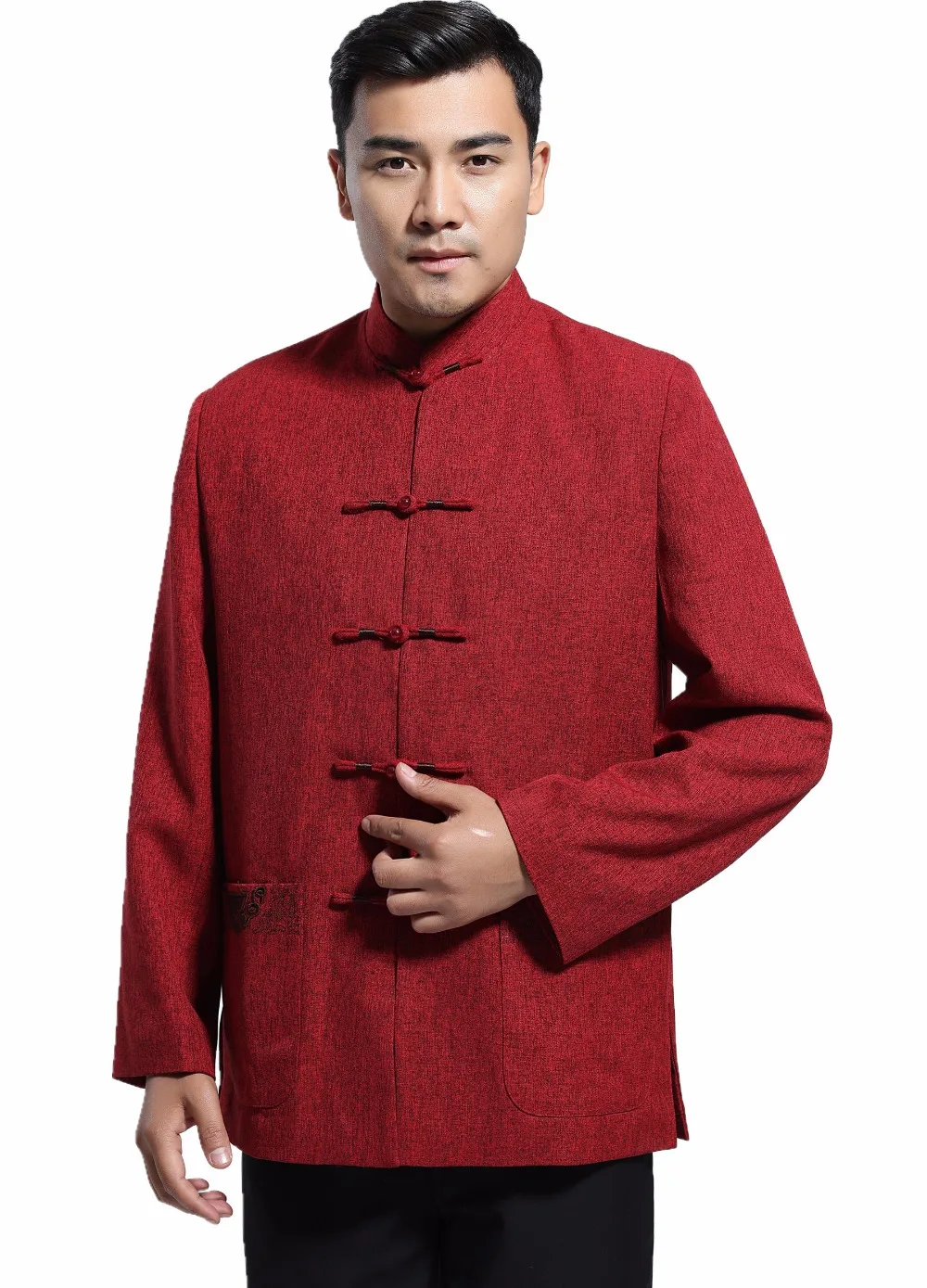 

Shanghai Story Blend Woolen Chinese Vintage jacket Men's Clothing National Trend Jacket Coat Outerwear Tang Suit Red