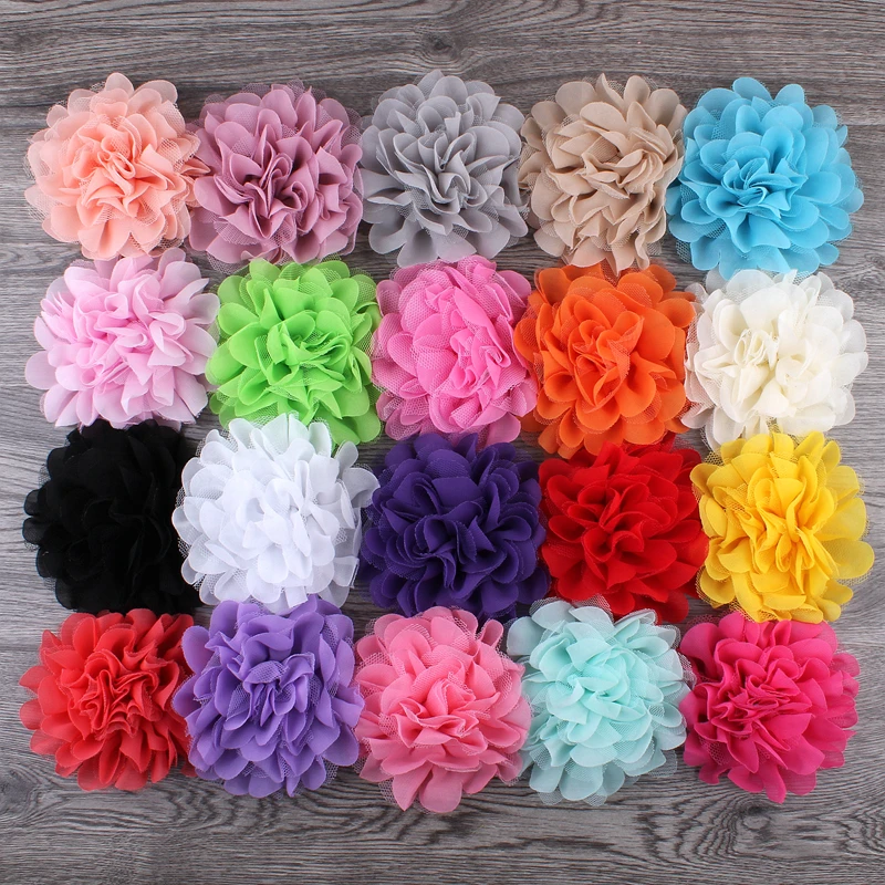 

120pcs/lot 4.7" 20colors Hair Clips Fluffy Chiffon Mesh Lace Flowers For Children Hair Accessories Fabric Flowers For Headbands