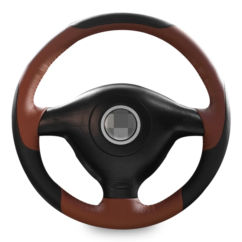 Shining wheat Hand-stitched Black Brown Leather Car Steering Wheel Cover for Volkswagen VW Golf 4 Mk4 Old VW Passat B5