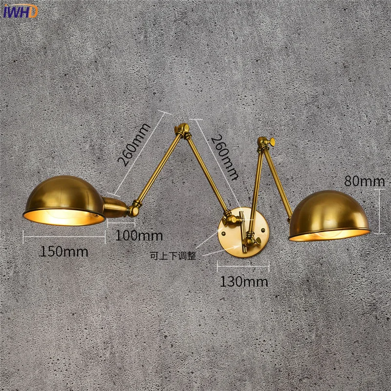 IWHD Copper Loft Industrial Wall Light Fixtures Wandlampen Swing long Arm Wall Lamp Vintage Retro Edison Sconce Lampara Pared